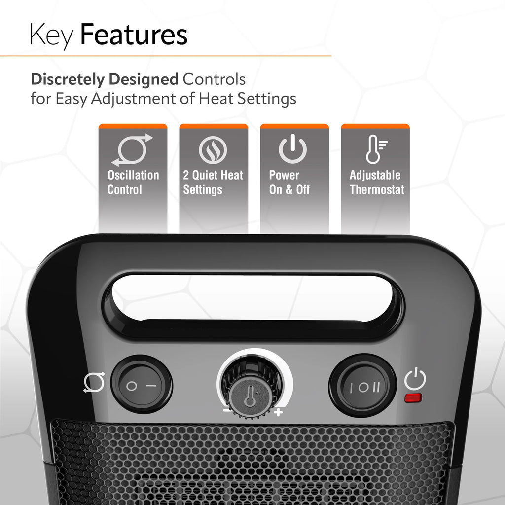 12" Oscillating Ceramic Space Heater with Thermostat, Black V978182