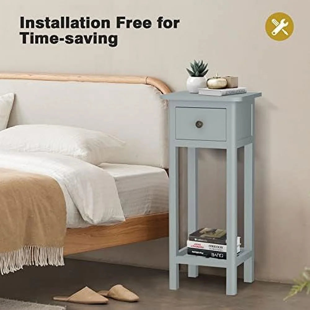 Narrow Acacia Wood Side Table with Drawer U446732