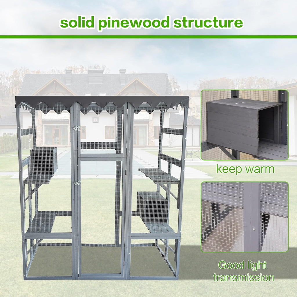 Large Wooden Cat Enclosure with Wheels and Glass Doors, 38" X 32" X 24" X612