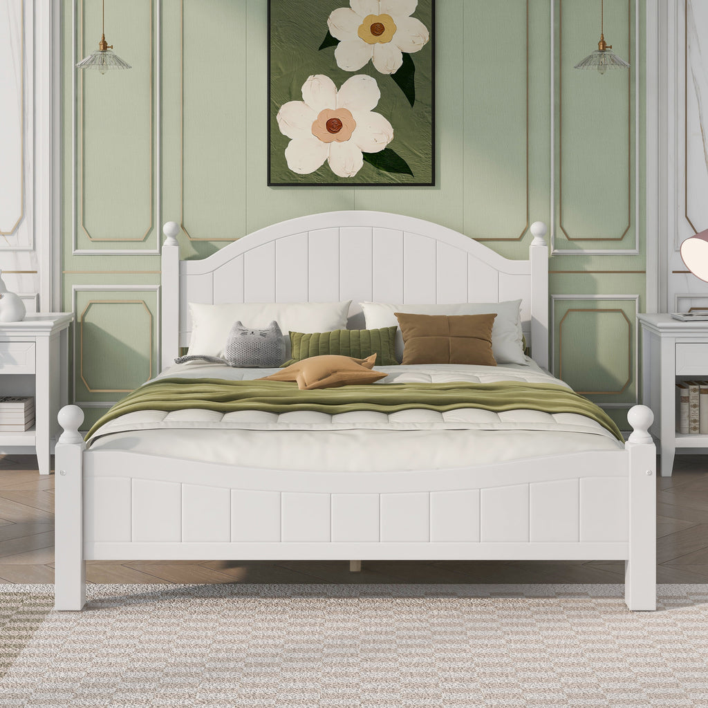 Queen Size Solid Wood Platform Bed with Headboard and Footboard White P3741