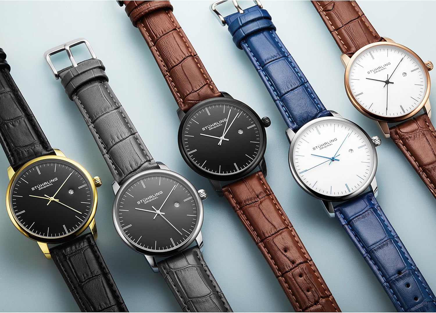 Black Gold Calfskin Leather Strap Analog Watch with Date K910840
