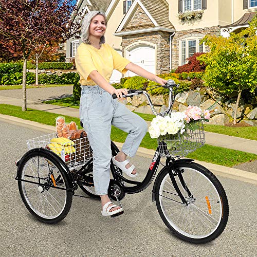 Adult Tricycle 7 Speed 24/26 Inch 3 Wheel Trike with Folding Front & Rear Basket B38096