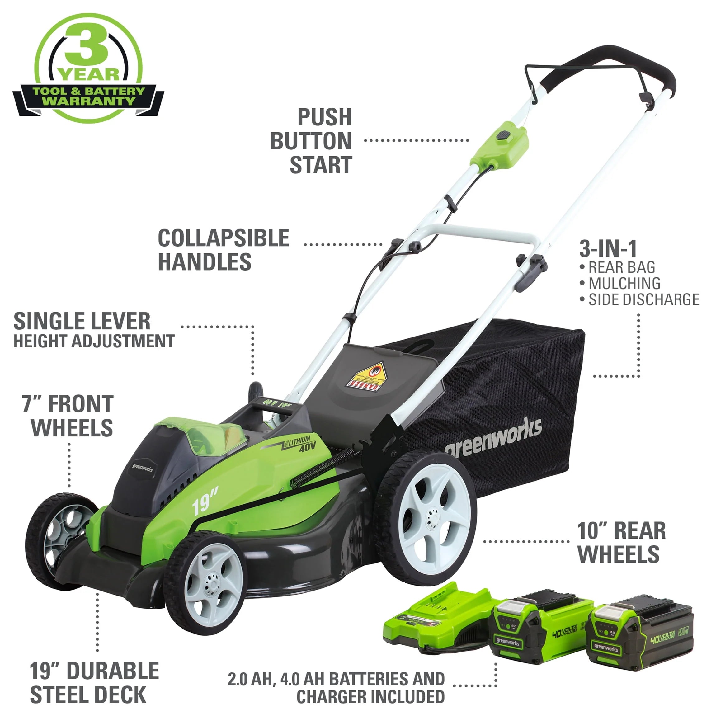 40V Brushless Walk-Behind Lawn Mower with 4.0 Ah Battery & Charger H88441