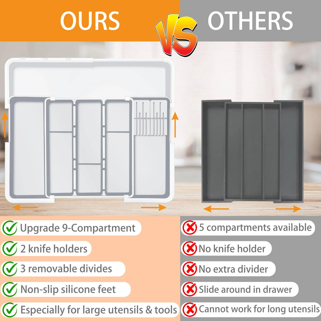 Grey Expandable Silverware Organizer with 9 Compartments S800