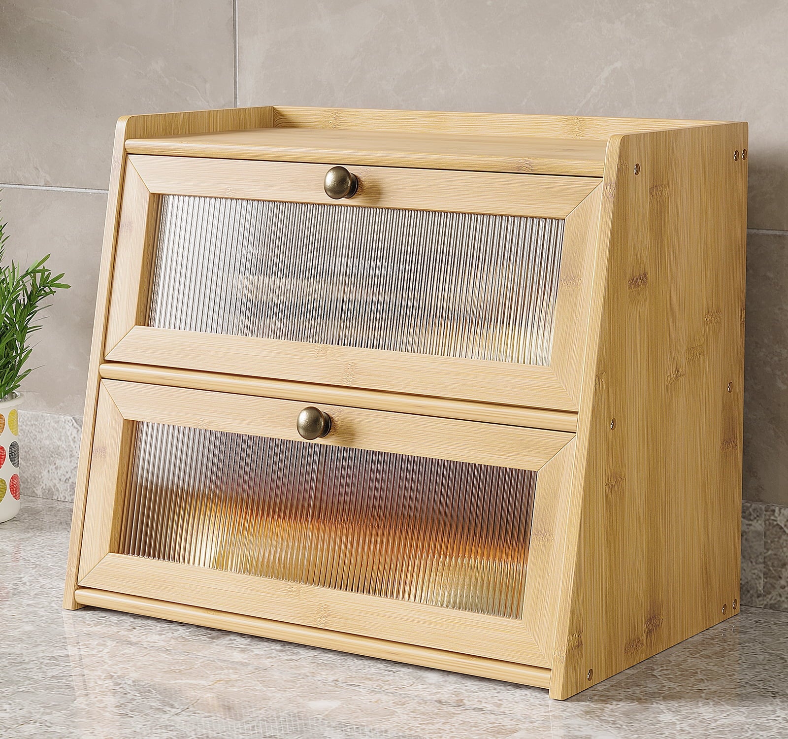 Double Layer Bamboo Bread Storage Container with Window K754