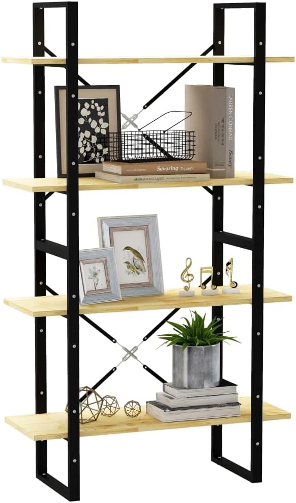 Solid Pine Wood Bookshelf with 4-Tiers, Untreated Brown Natural Finish O664