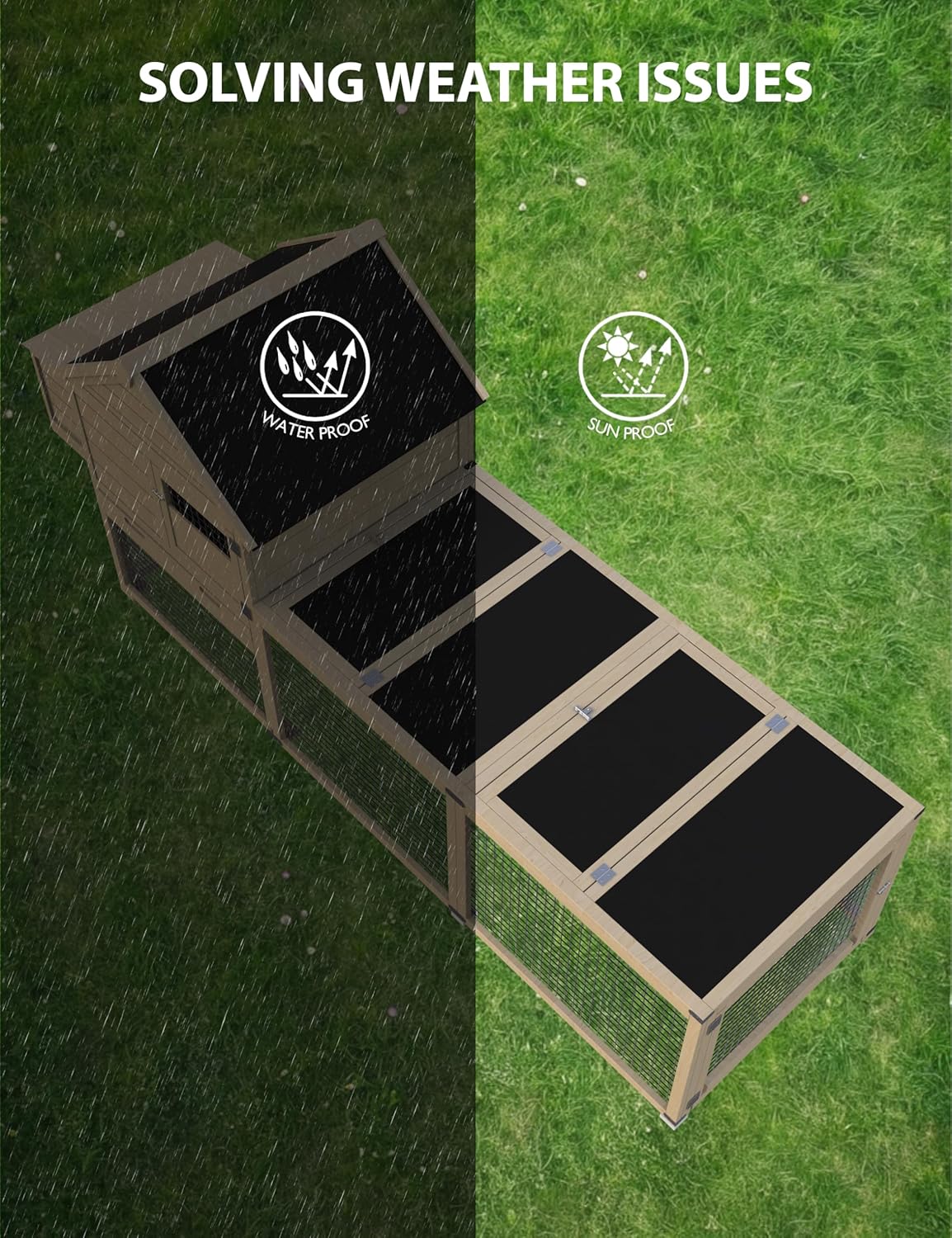 Wooden Chicken Coop with Run and Waterproof Roof G517