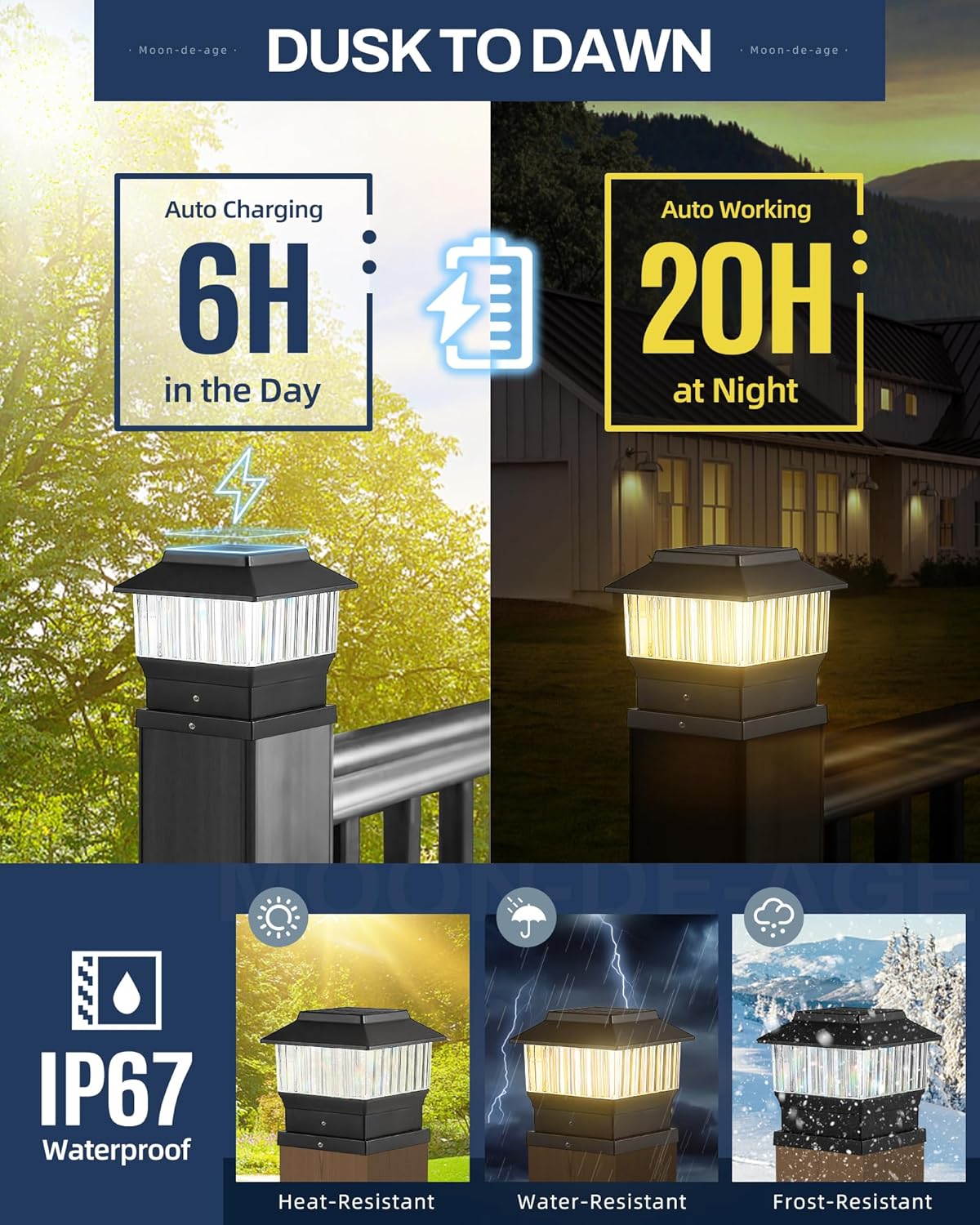 50 Lumen 3 Modes Solar Post Lights (1 Pack) and RGB & Warm Solar Post Cap Lights (1 Pack) D663