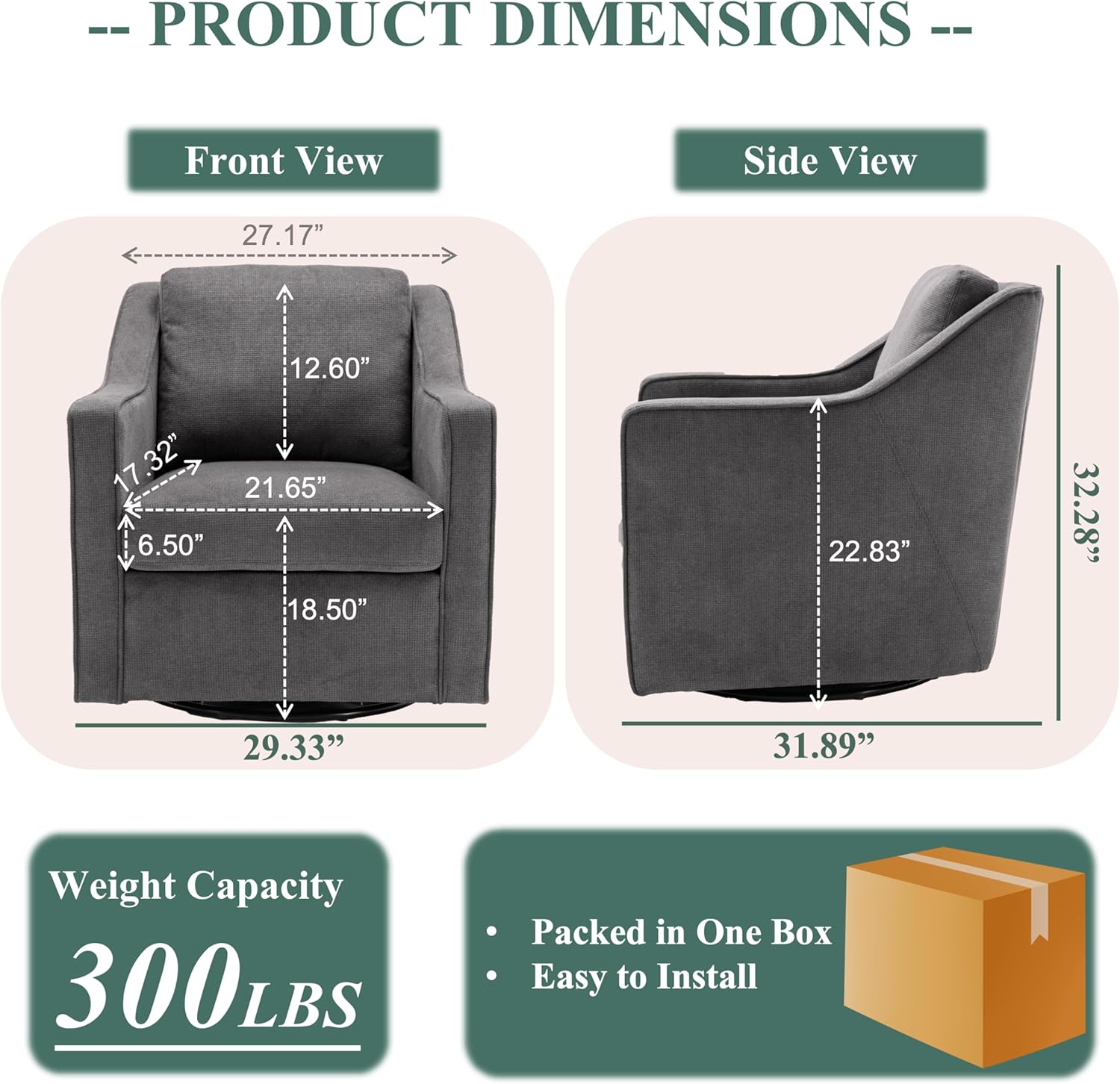 Grey Upholstered Fabric Swivel Accent Chair Set of 2 with Lumbar Pillow C685807