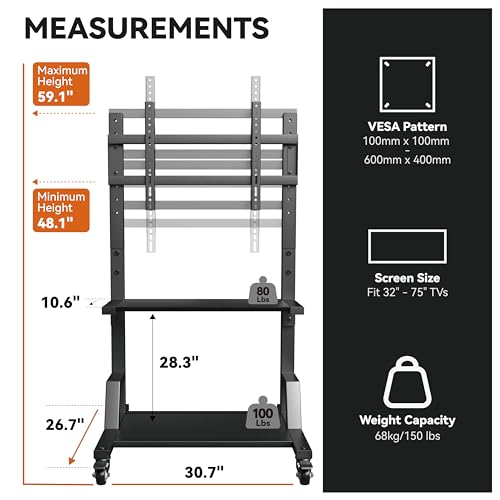 Rolling TV Cart Floor Stand with Mount and Wheels W691