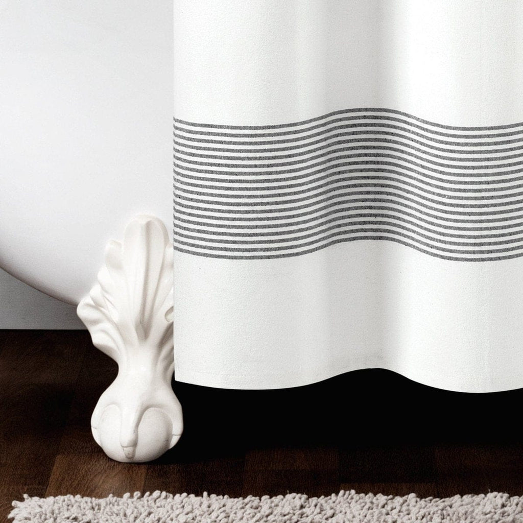 Boho Tassel Stripe Yarn Dyed Recycled Cotton Blend Shower Curtain