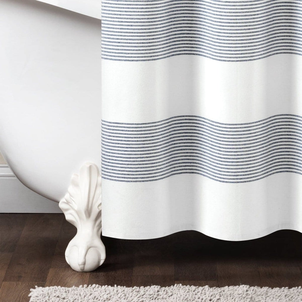 Boho Tassel Stripe Yarn Dyed Recycled Cotton Blend Shower Curtain