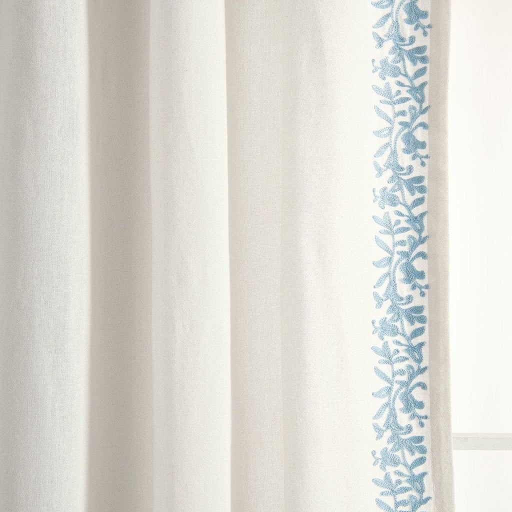 Luxury Modern Flower Linen Like Embroidery Border Window Curtain Panel