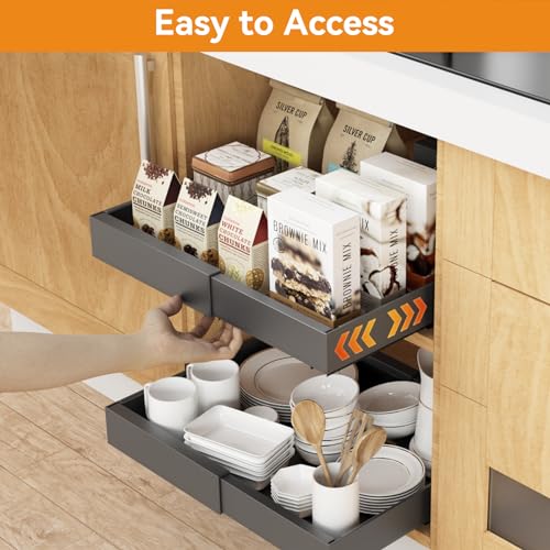 16.6" Deep Extendable Cabinet Slide Out Shelves with 3 Rails, 1 Pack B71509