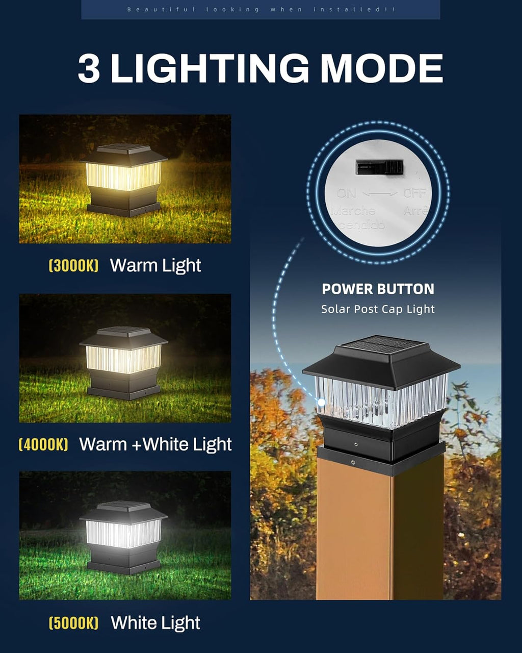 50 Lumen 3 Modes Solar Post Lights (1 Pack) and RGB & Warm Solar Post Cap Lights (1 Pack) D663