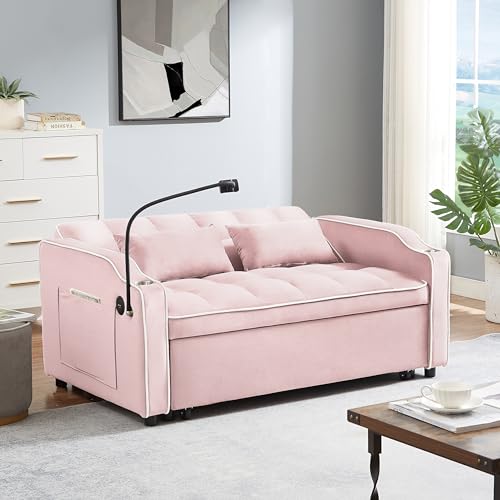 Pink Velvet Pull Out Sofa Bed C92503
