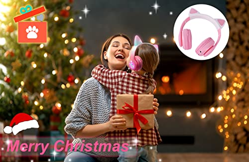 Pink Cat Ear Over Ear Bluetooth Headphones with Microphone E98956