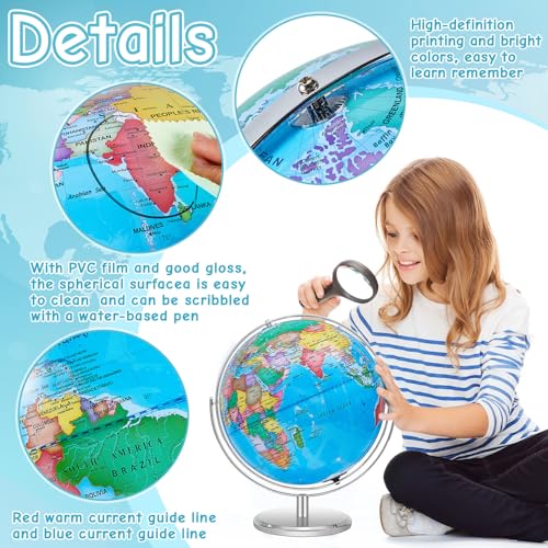 13 Inch Illuminated World Globe with Stand Rewritable Light up Globe (Blue) H7872