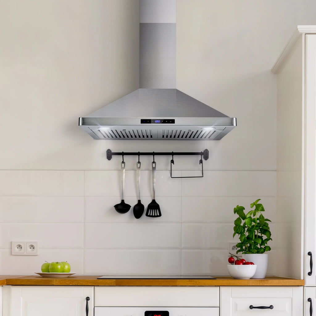 Stainless Steel Ductless Wall Mount Range Hood with LED Lighting and Carbon Filter Kit J7476