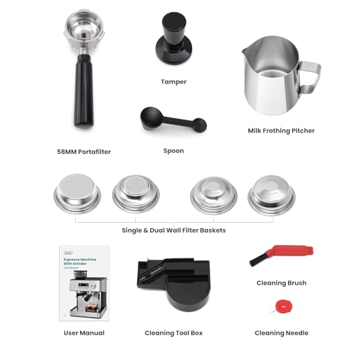 20 Bar Espresso Machine with Grinder & Milk Frother F8386
