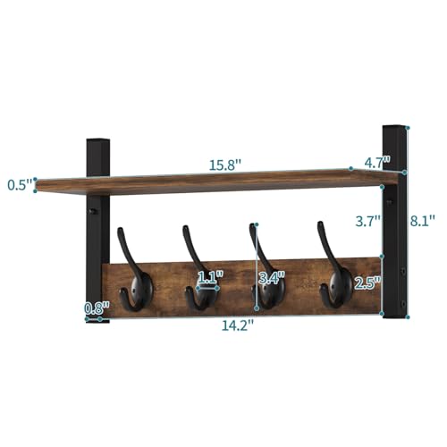 Rustic Brown Wood Coat Rack with 16 Hooks, Set of 4 Z5447