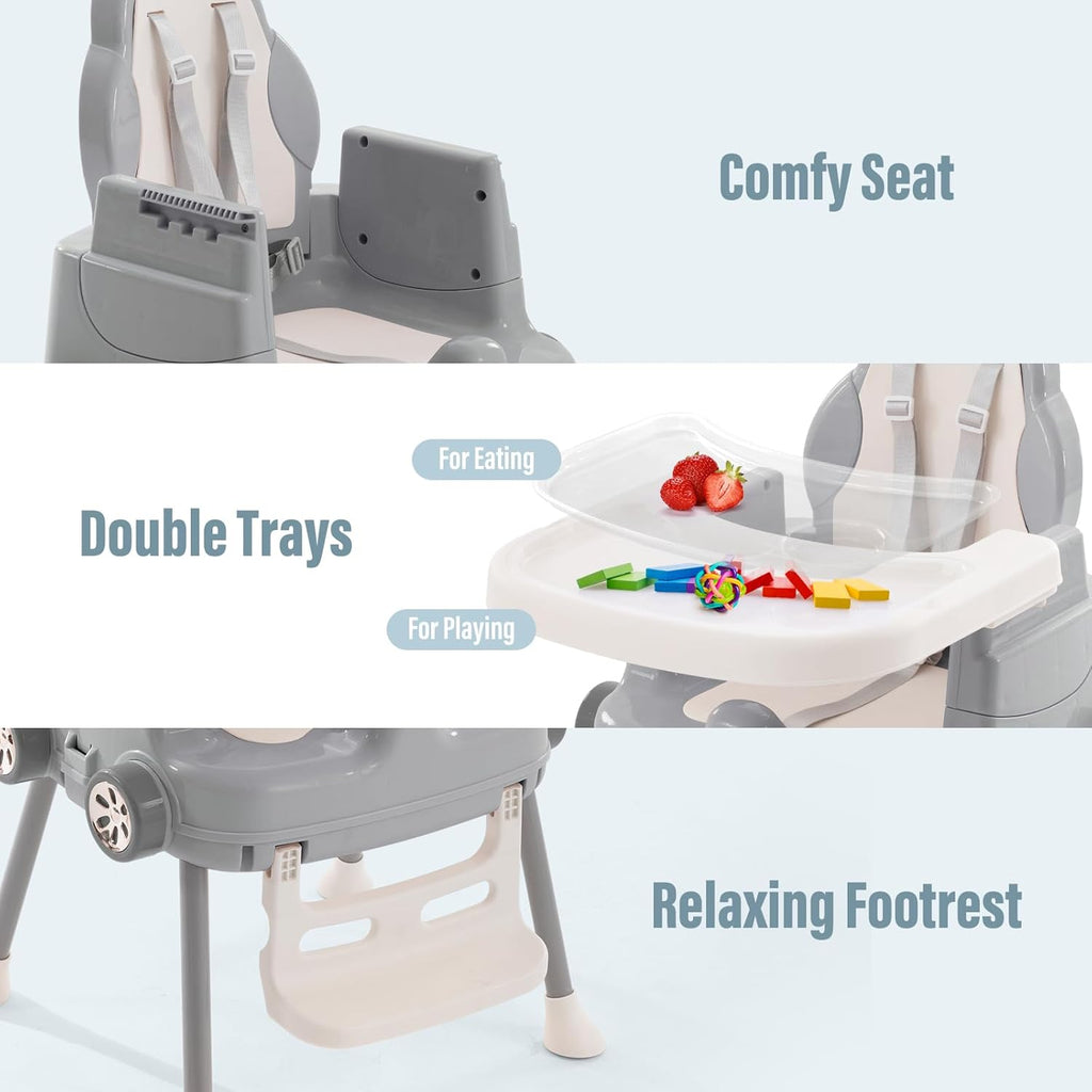Deep Gray 3 in 1 Baby High Chair with 5-Point Harness R7157
