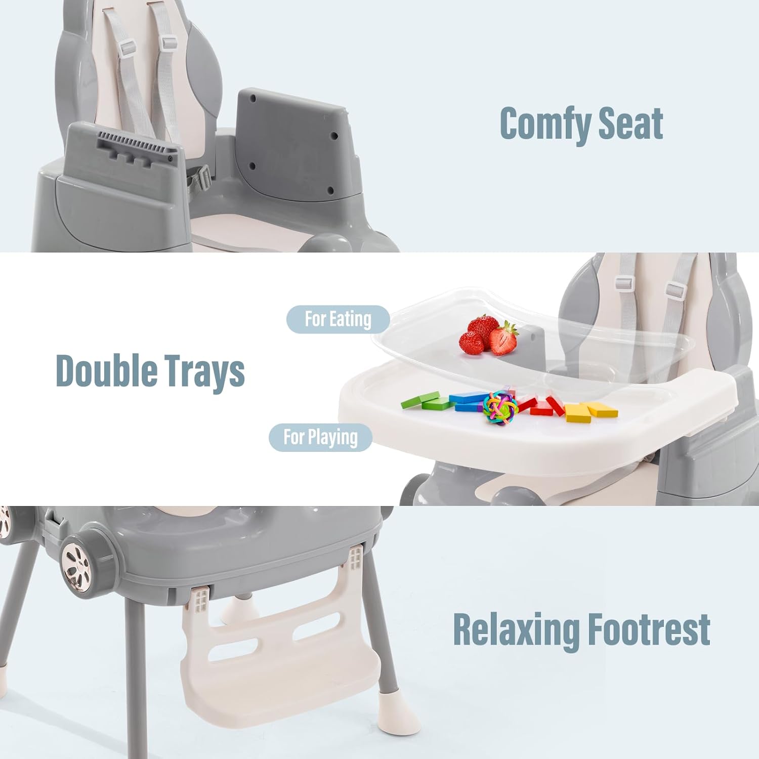 Deep Gray 3 in 1 Baby High Chair with 5-Point Harness R7157