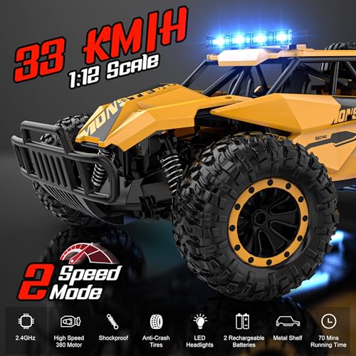 2.4GHz 1:12 Monster RC Truck with LED Headlight and Rechargeable Battery T945459