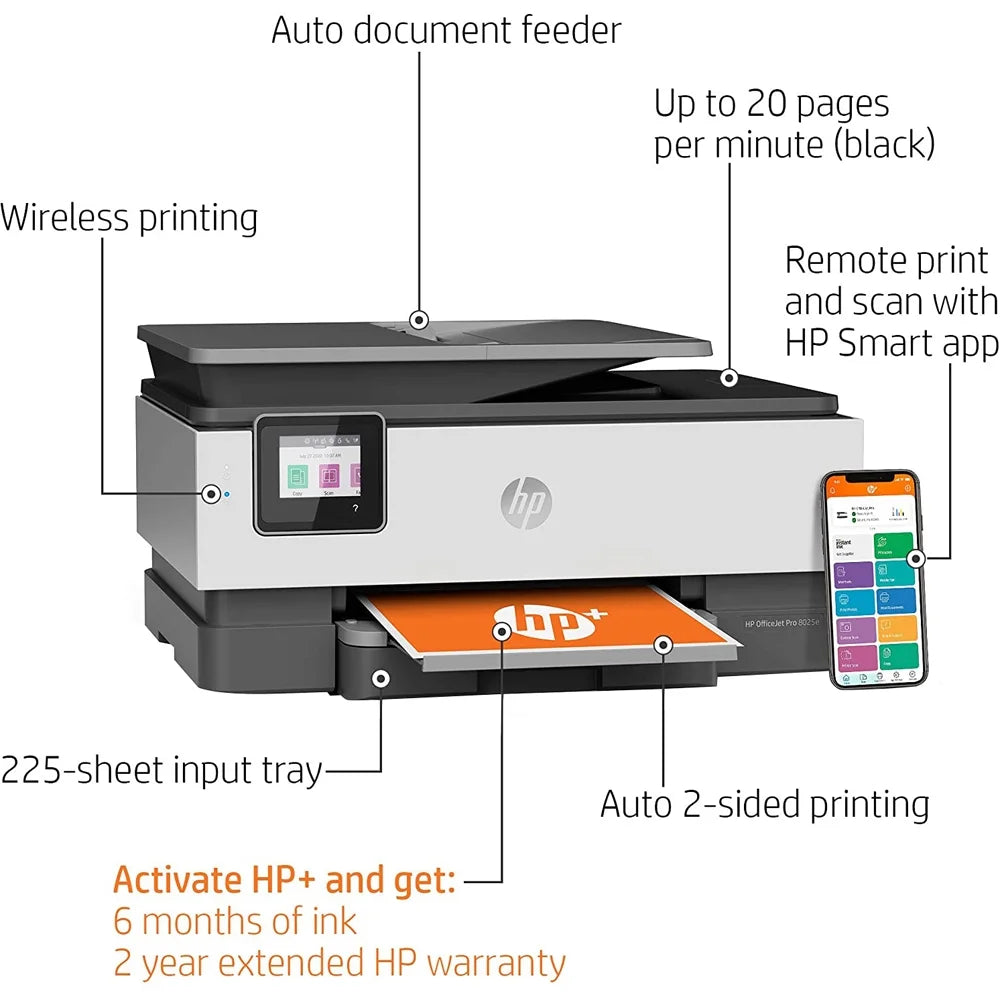 HP OfficeJet Pro 8025e All-in-One Wireless Smart Color Printer Print Scan Copy Fax V82142