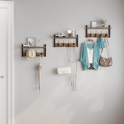 Rustic Brown Wood Coat Rack with 16 Hooks, Set of 4 Z5447
