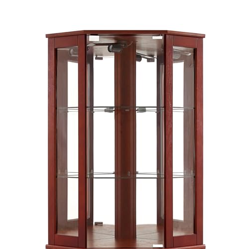 6-Tier Lighted Corner Curio Cabinet with Mirrors and Adjustable Shelves (Cherry) G426