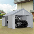 Grey Heavy Duty Metal Frame Carport 13×20 FT with Removable Sidewall & Door K9684