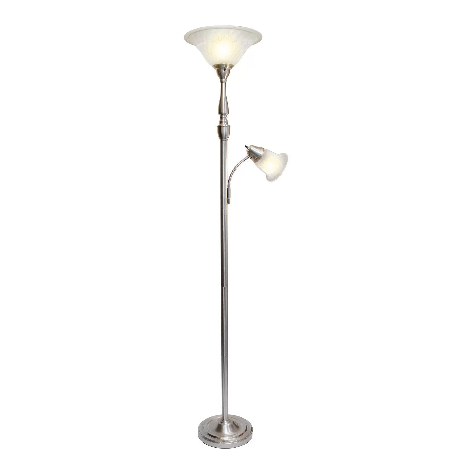 2 Light Torchiere Floor Lamp with White Marble Glass, Brushed Nickel G15322