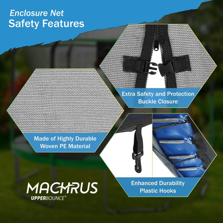 Trampoline Safety Enclosure Set for 12FT 13FT 14FT 15FT Frames includes Net Poles Hardware V691