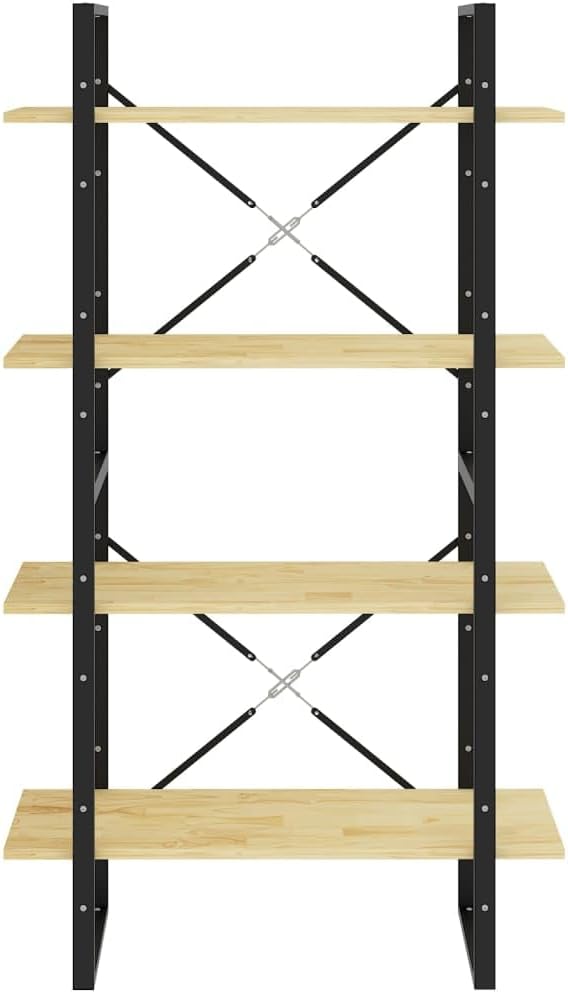 Solid Pine Wood Bookshelf with 4-Tiers, Untreated Brown Natural Finish O664