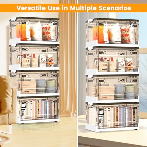 50QT Foldable Stackable Clear Plastic Storage Bins with Lids and Wheels F6651
