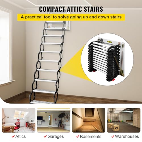 Blue 9.8FT Wall-Mounted Folding Attic Ladder with Anti-Skid Pedal D7816
