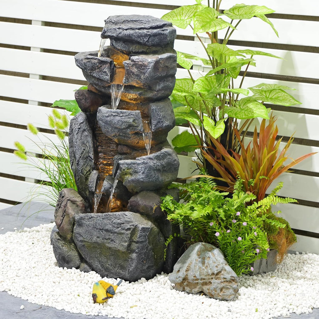 Grey Resin 5-Tiered Water Fountain T870407