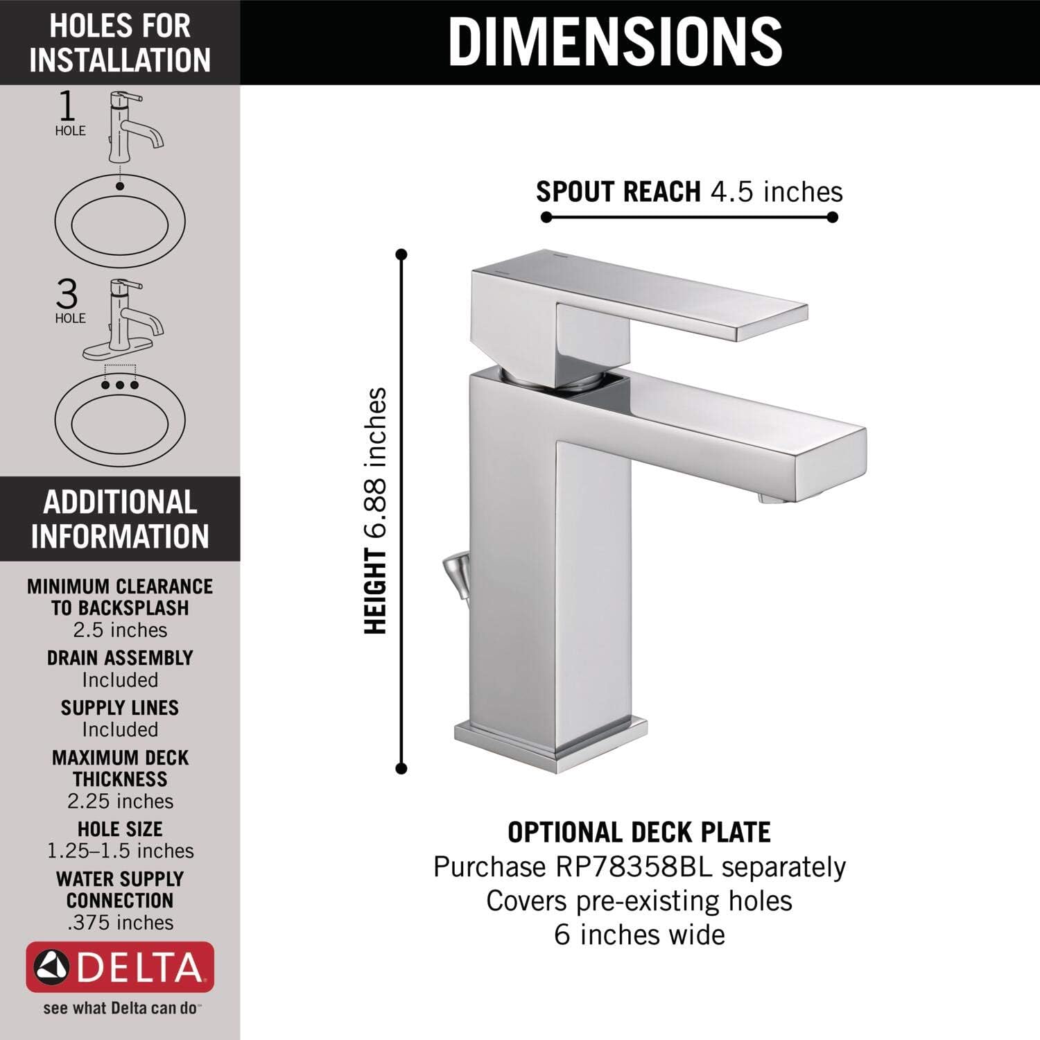 Chrome Single Hole Bathroom Faucet with Drain Assembly D541191