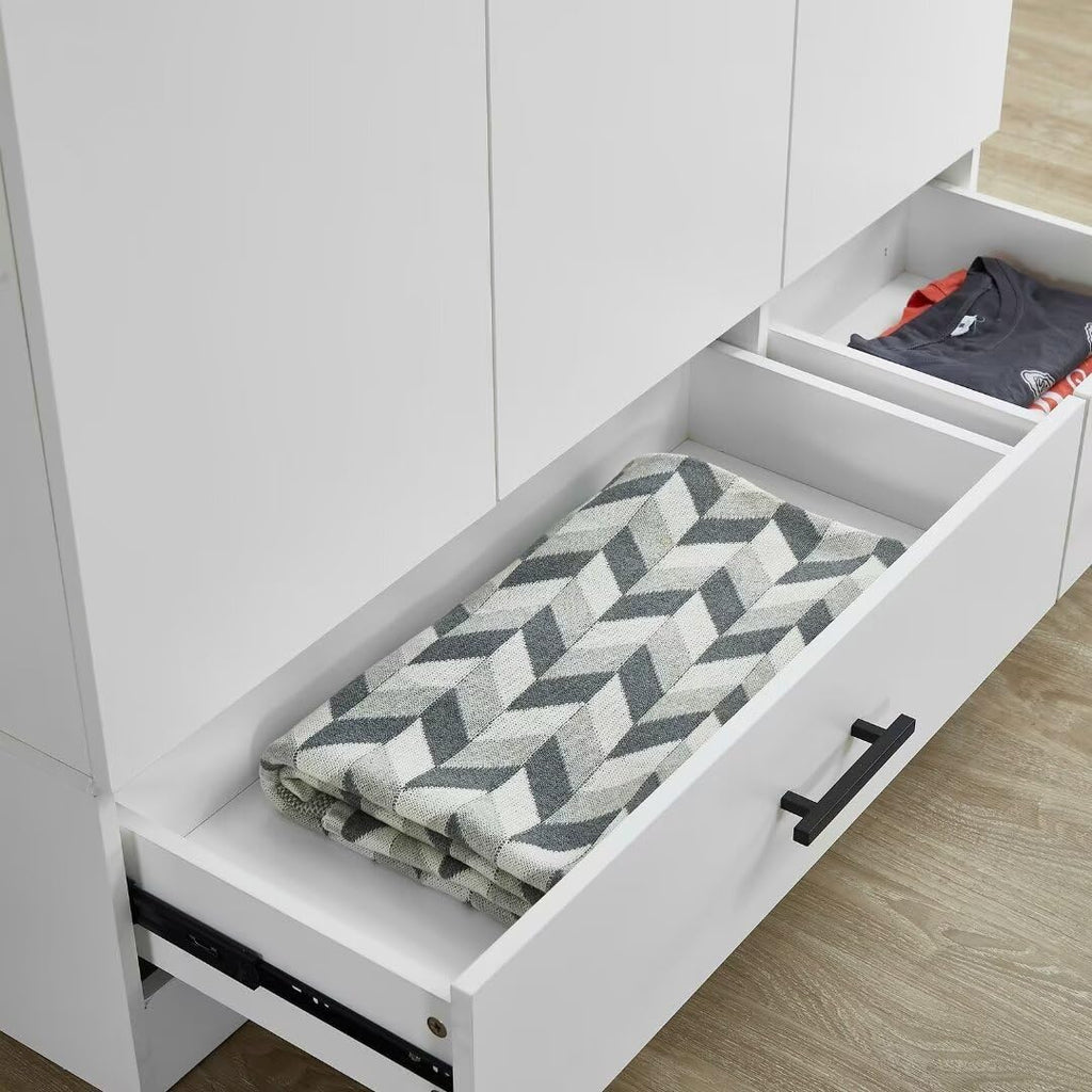 White 3 Door Wardrobe Closet with 2 Drawers P7098