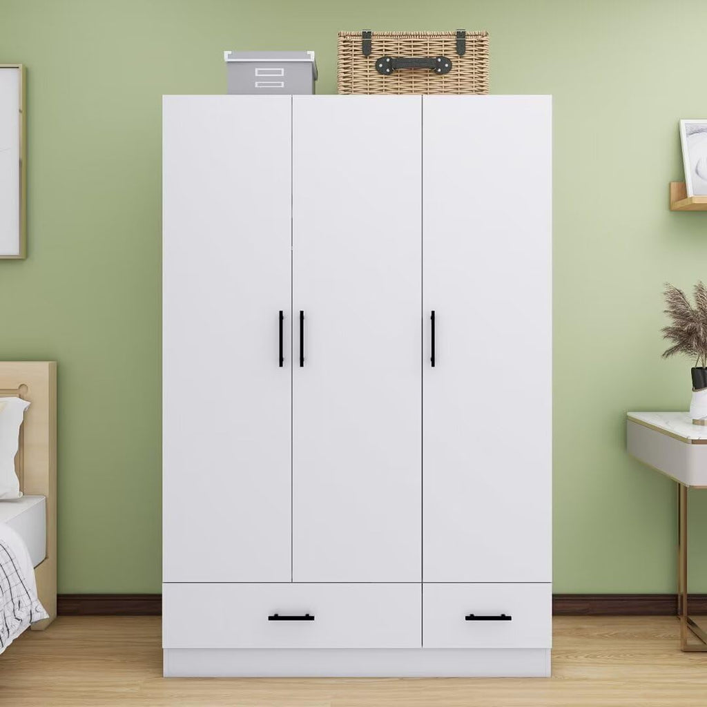 White 3 Door Wardrobe Closet with 2 Drawers P7098