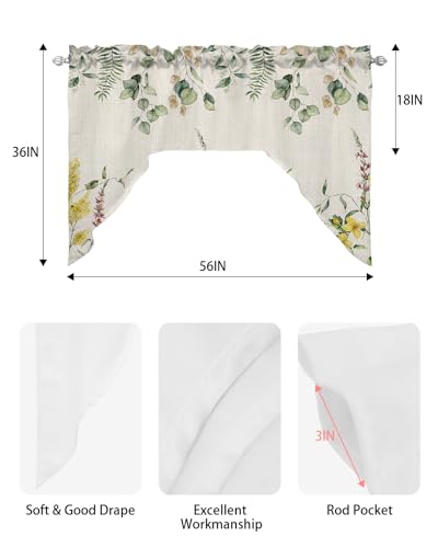 3 Pieces Tier with Swag Window Curtains Set, 27.5W x 36L Light Filtering L10946