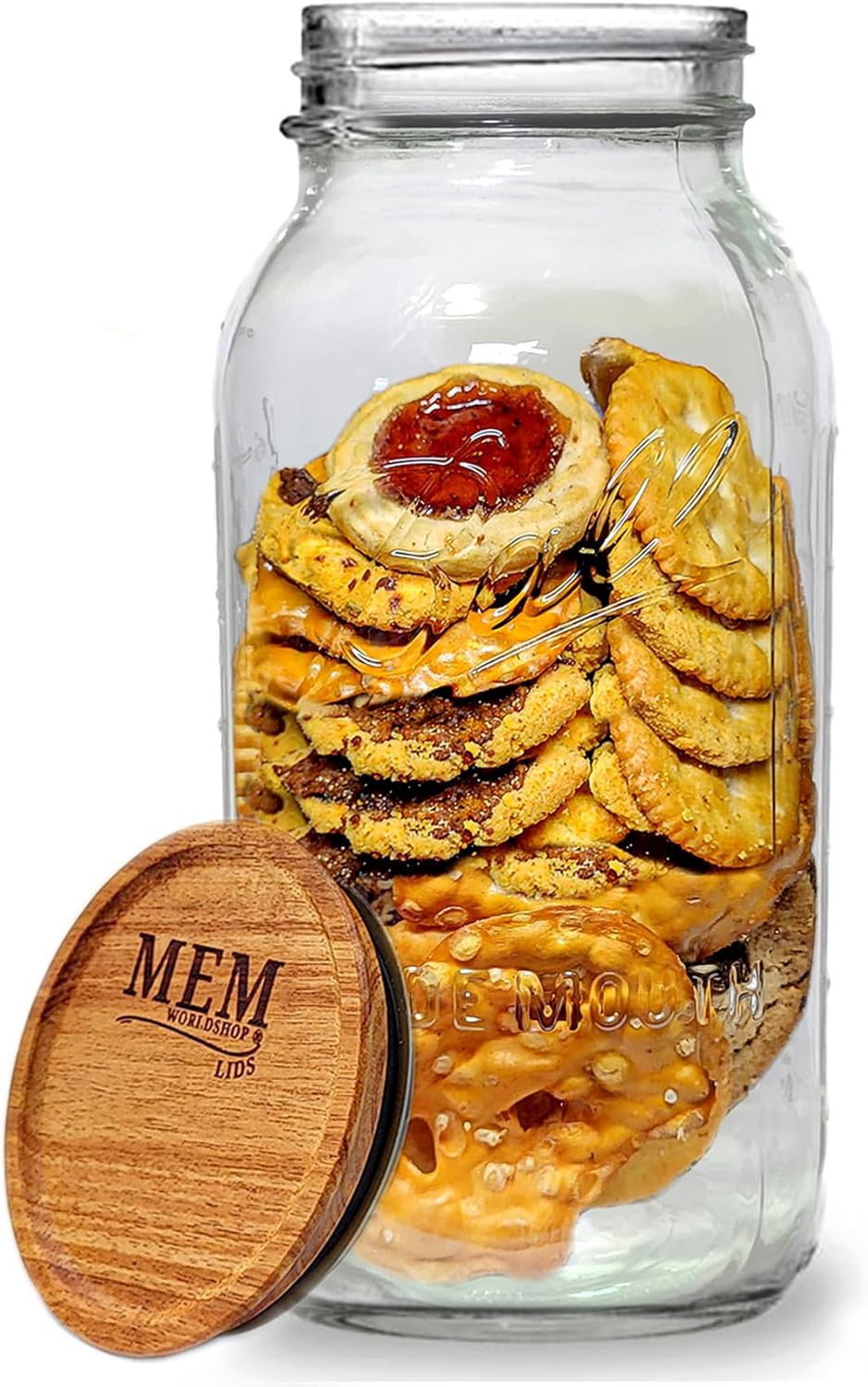 Wide Mouth 64 oz Half Gallon Mason Jar with Wooden Storage Lid P88630