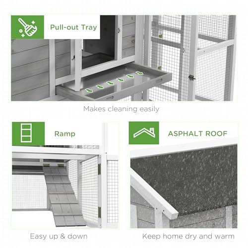 Light Gray Wooden Chicken Coop with Nesting Box and Removable Tray A989