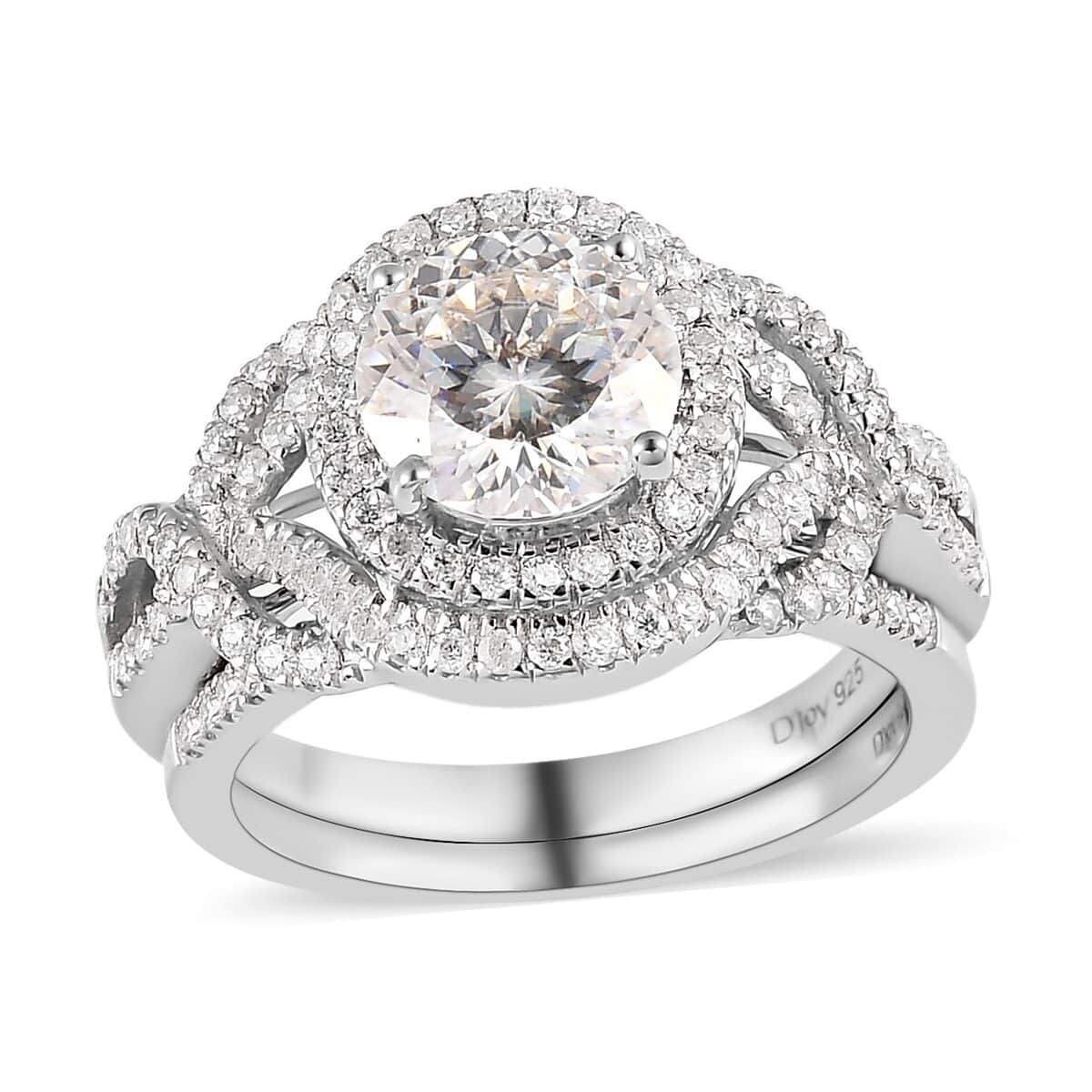 Moissanite Round 925 Sterling Silver Platinum Plated Stackable Ring Size 7 Ct 2.46 V608527