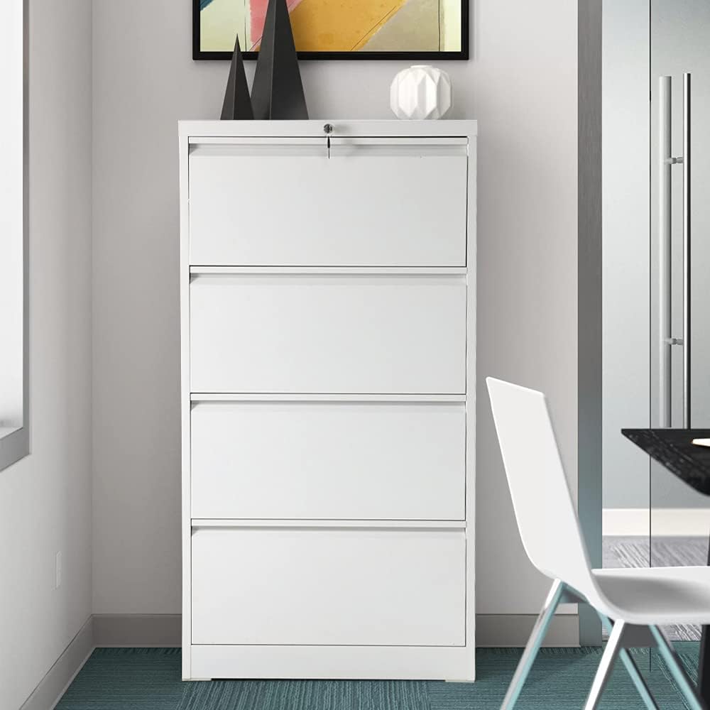 White Metal 3 Drawer File Cabinet with Lock G47883