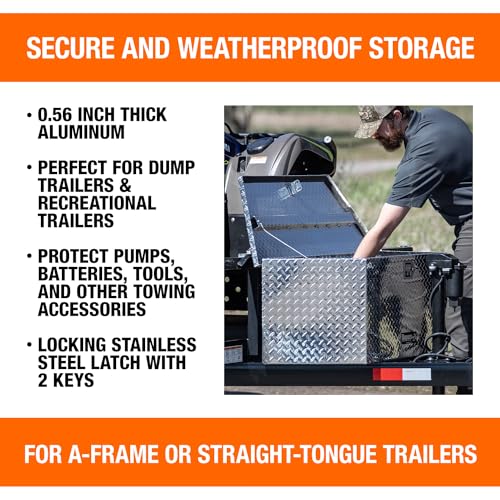 Aluminum Trailer Tongue Box, 18.3 x 16.1 x 33.4 Inch, Silver Diamond Tread Q9332