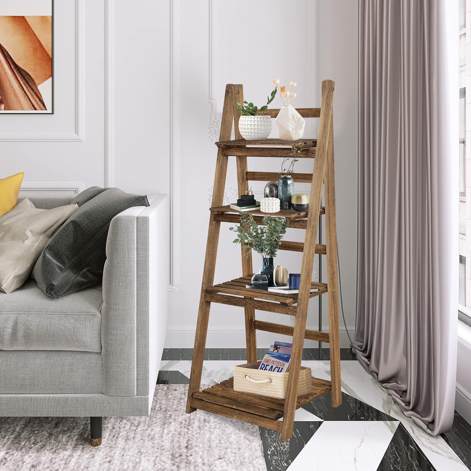 Light Brown 4 Tier Ladder Shelf Q905961