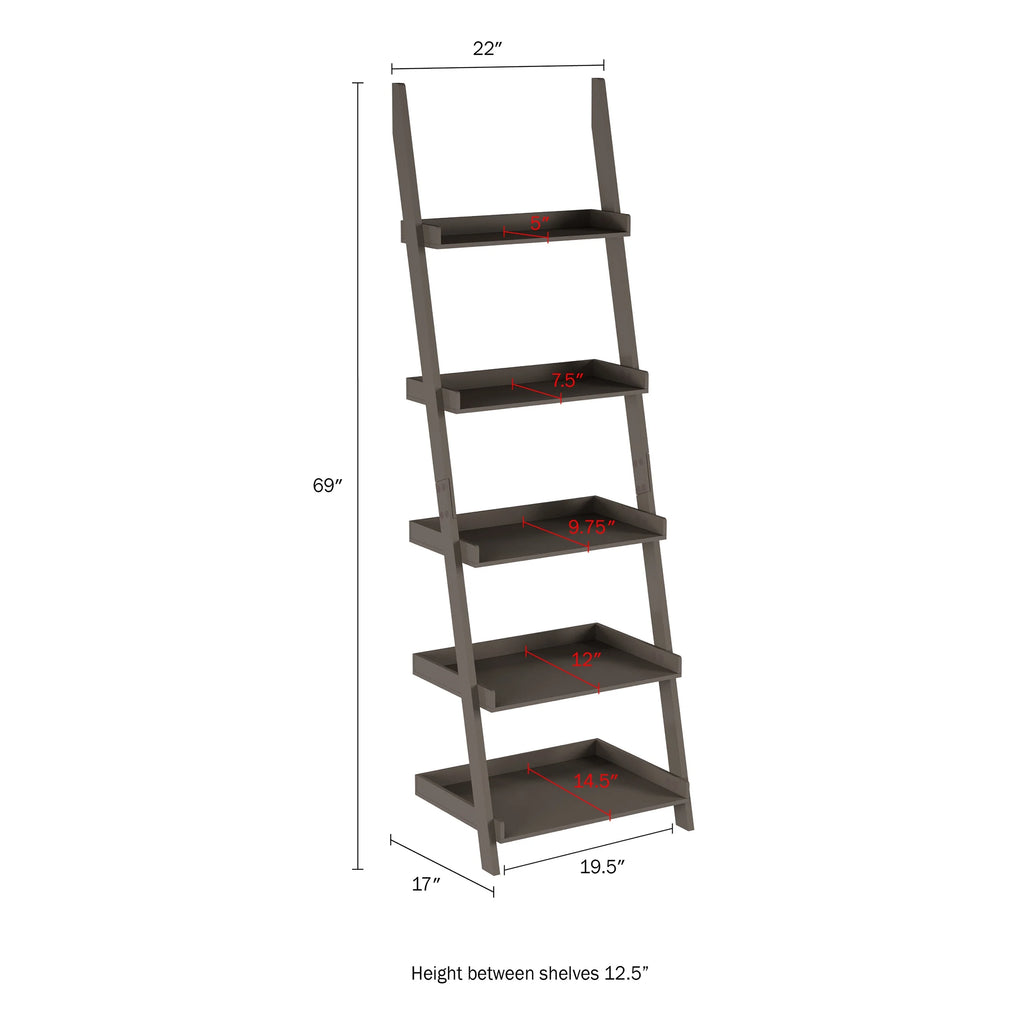 Slate Gray 5 Tier Leaning Bookshelf Z215384