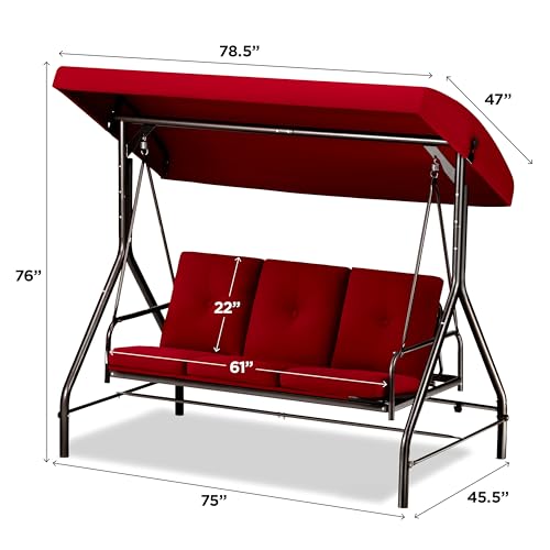 Burgundy 3-Seat Patio Outdoor Swing with Canopy Y992904